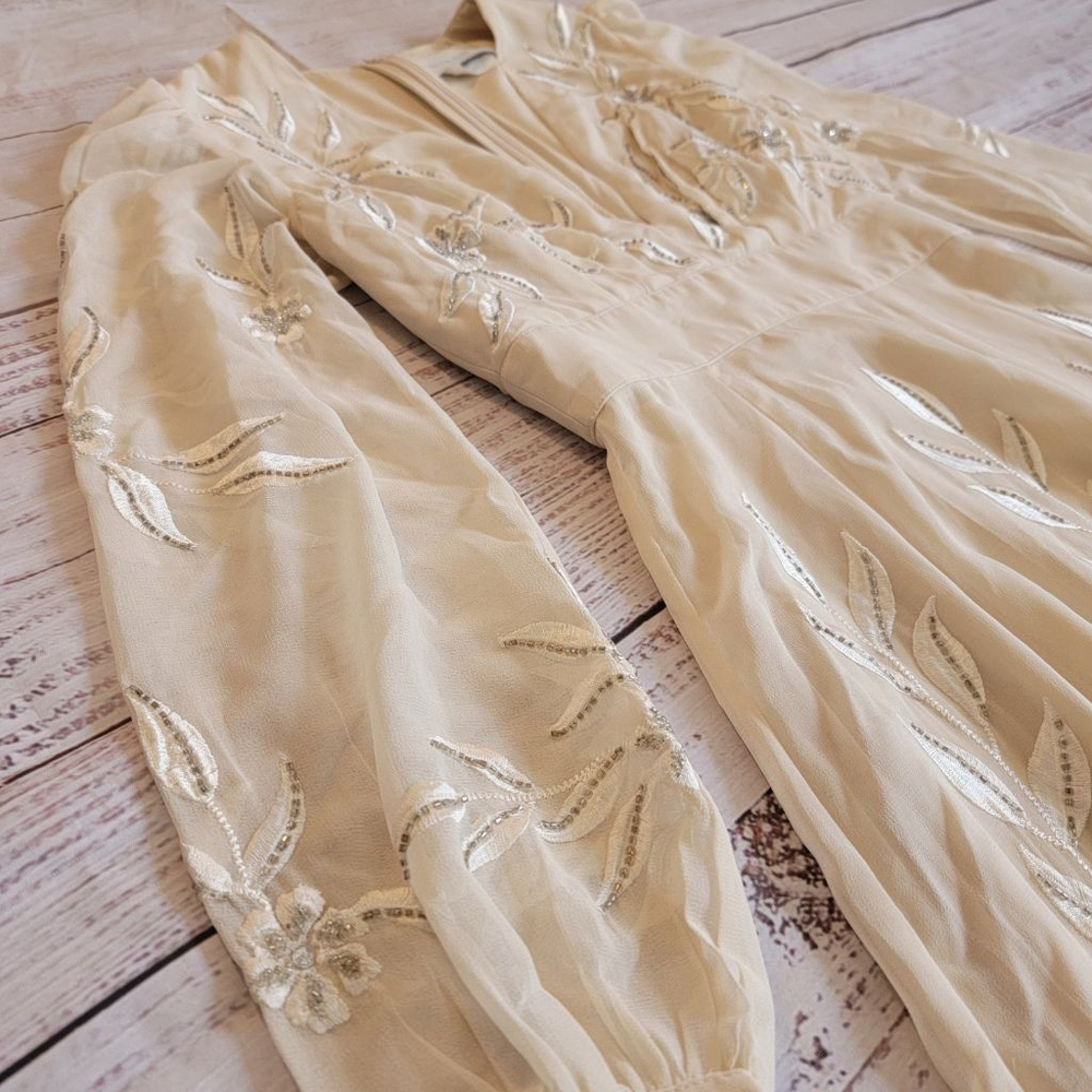 BHLDN Anthropologie Belize Embroidered A-Line Long Sleeve V-Neck Gown Size 2 NWT - Picture 2 of 12